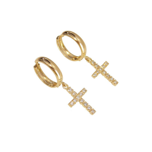 Brinco Argola e Cruz Diamantes Ouro 18k