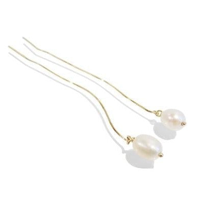 Brinco Corrente e Pérola Ouro 18k