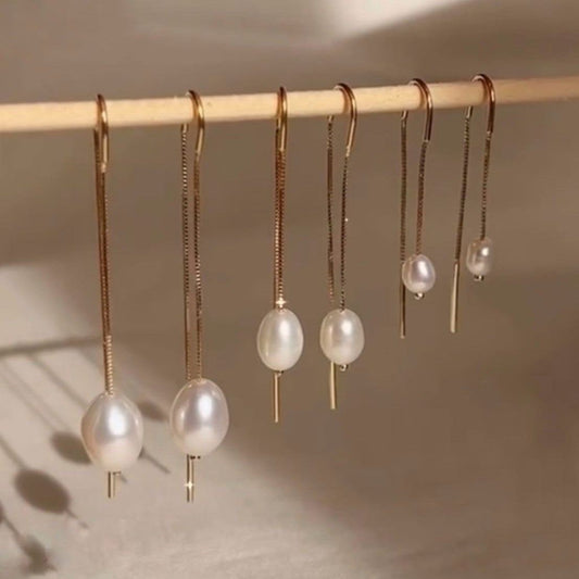 Brinco Gancho Correntes e Pérola Ouro 18k