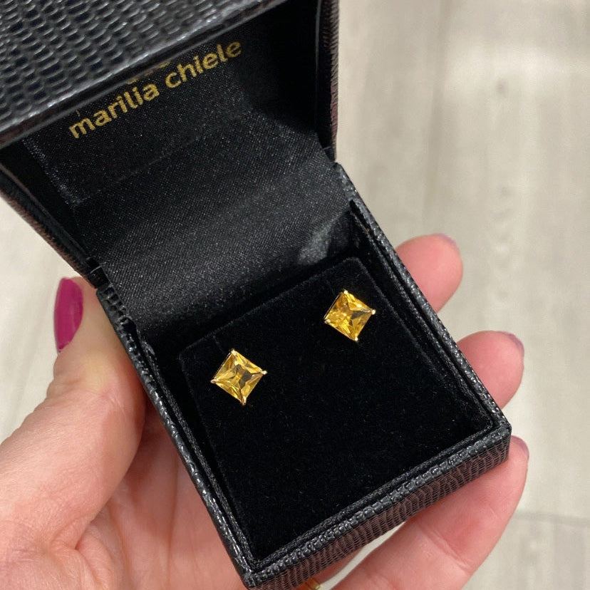 Brinco Solitário Citrino Ouro 18k