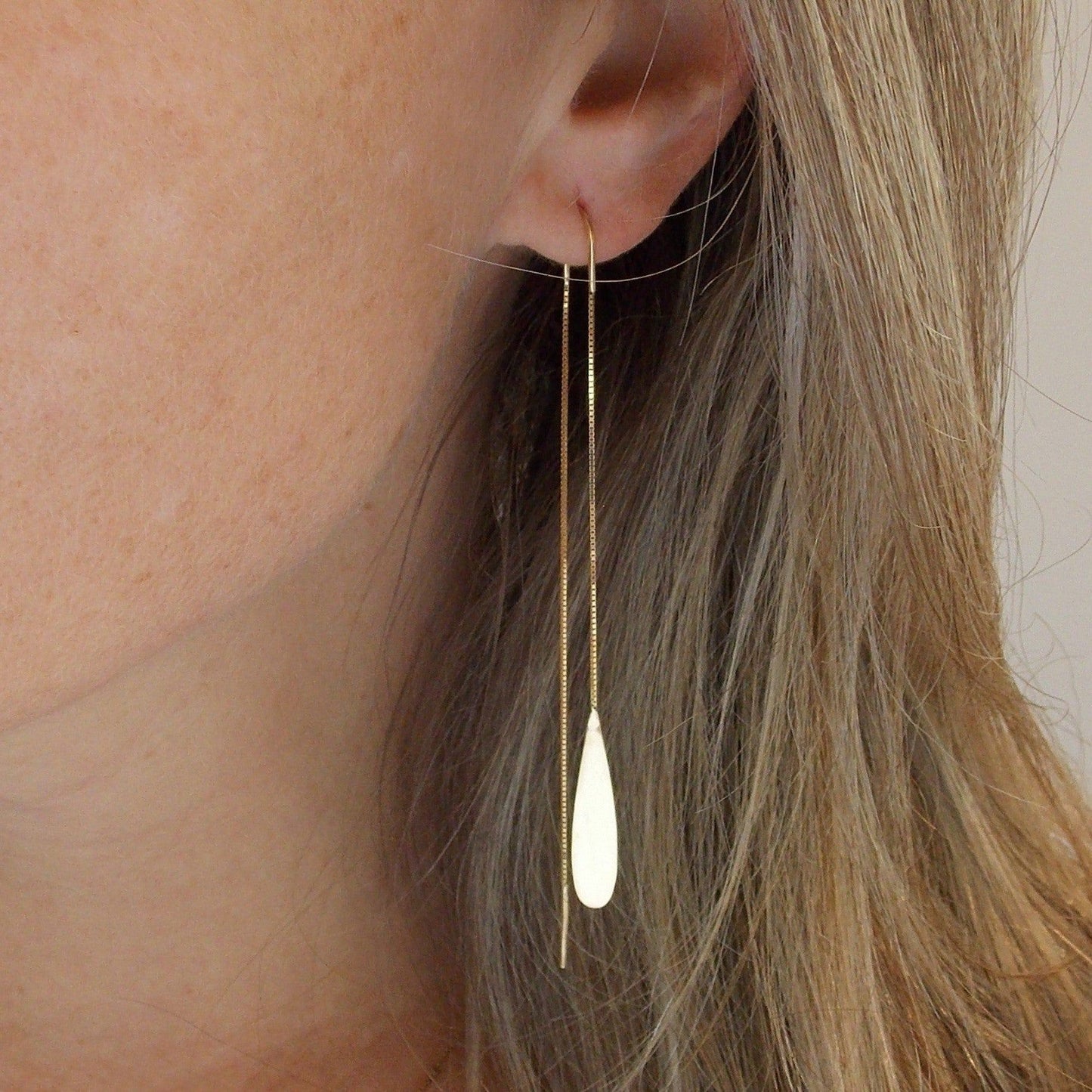 Brinco Gancho Corrente Gota Ouro 18k
