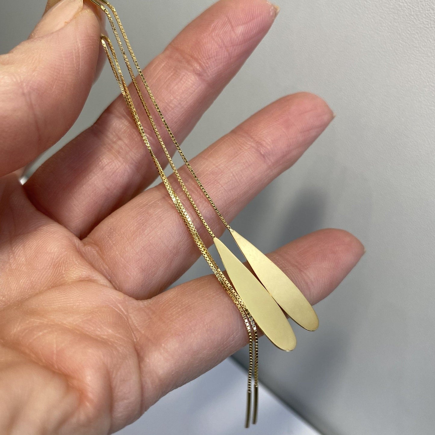 Brinco Gancho Corrente Gota Ouro 18k