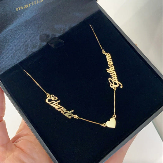 Colar 2 Nomes Coração Ouro 18k