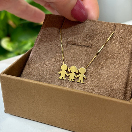 Colar 3 Filhos Unidos Cabelinho Ouro 18k