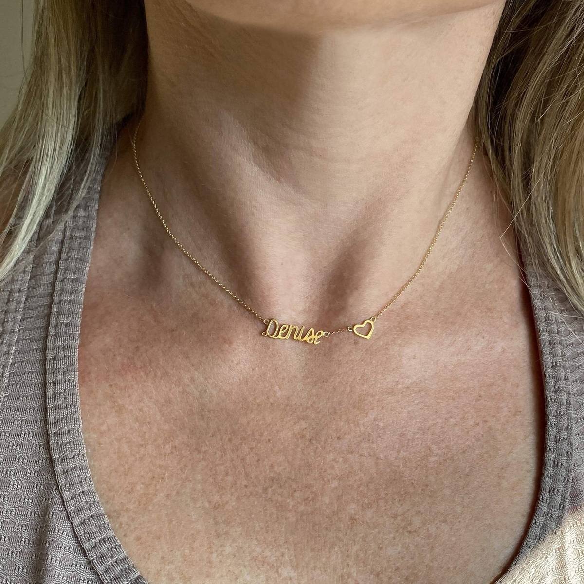 Colar Choker Nome Coração Ouro 18k