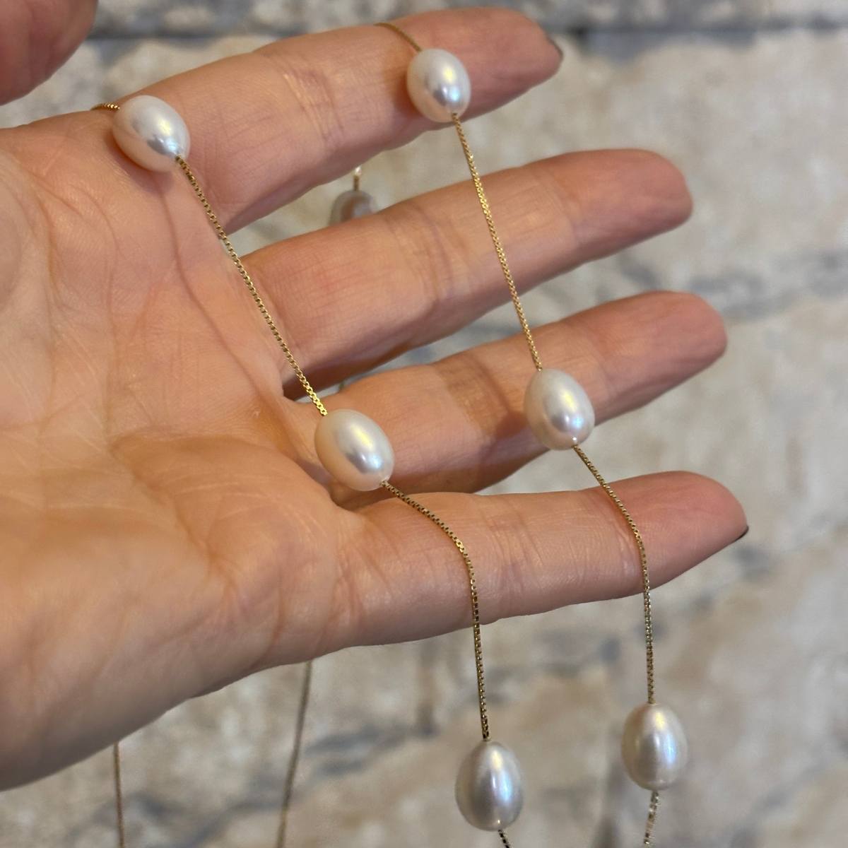 Colar Pérolas Ovais Grande Ouro 18k