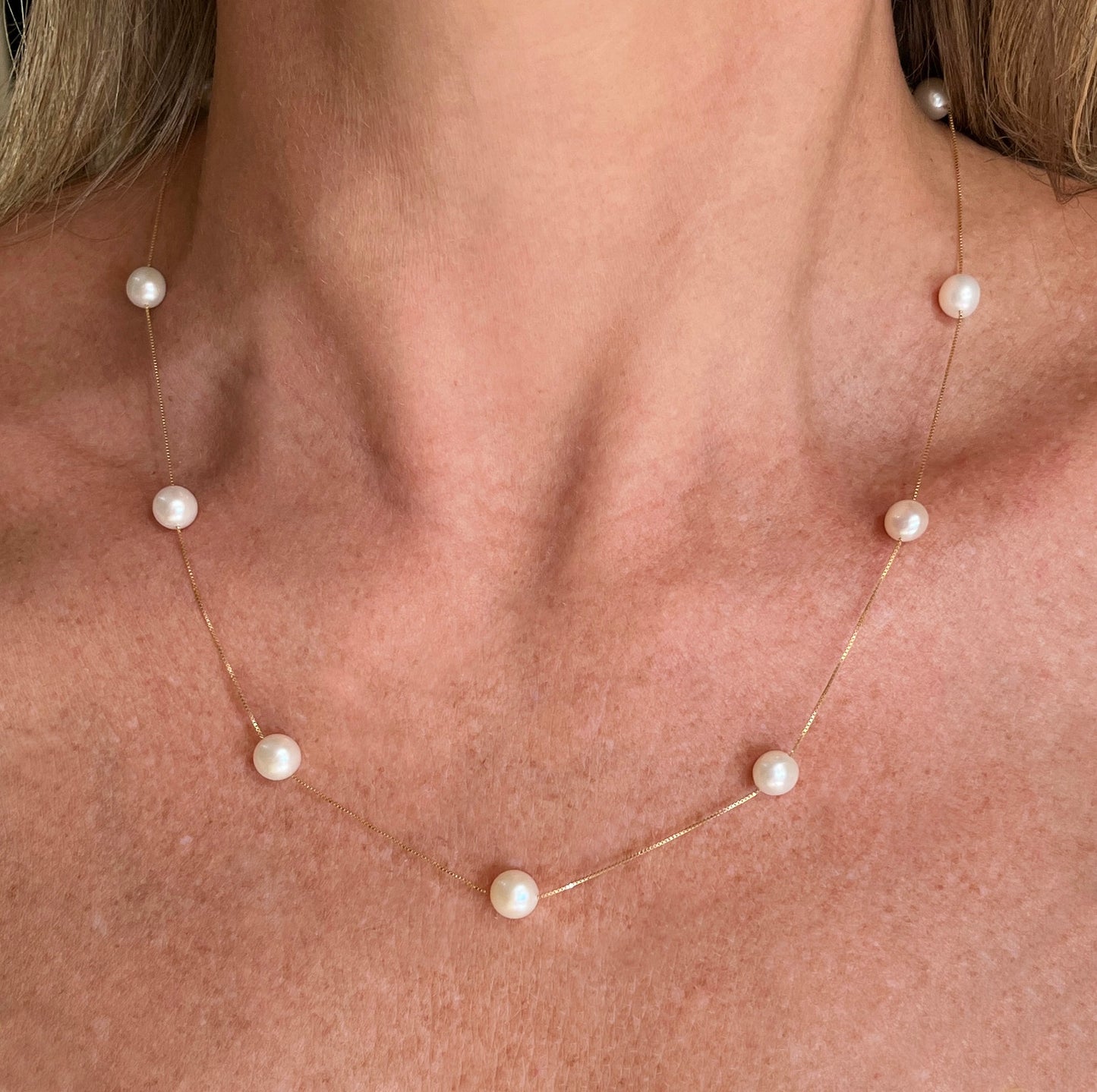 Colar Pérolas Batata Ouro 18k