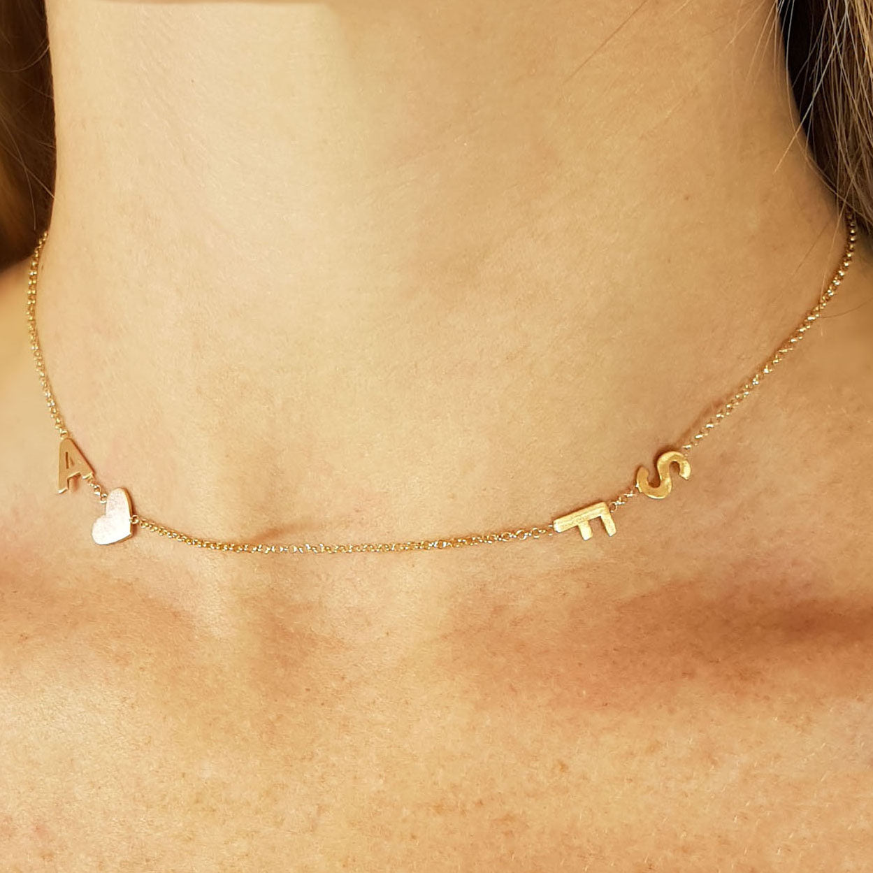 Colar Personalizado Letras e Coração Ouro 18k