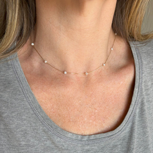 Colar Pérolas 3mm Espaçadas Ouro 18k