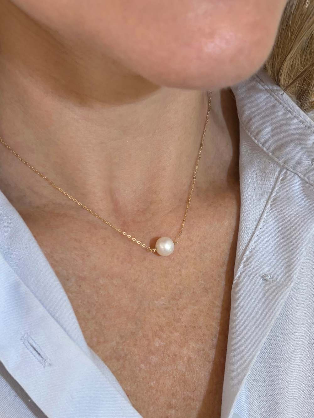 Colar perola unica ouro 18k