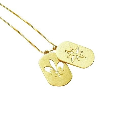 Escapulário Flor de Lis e Rosa dos Ventos Ouro 18k