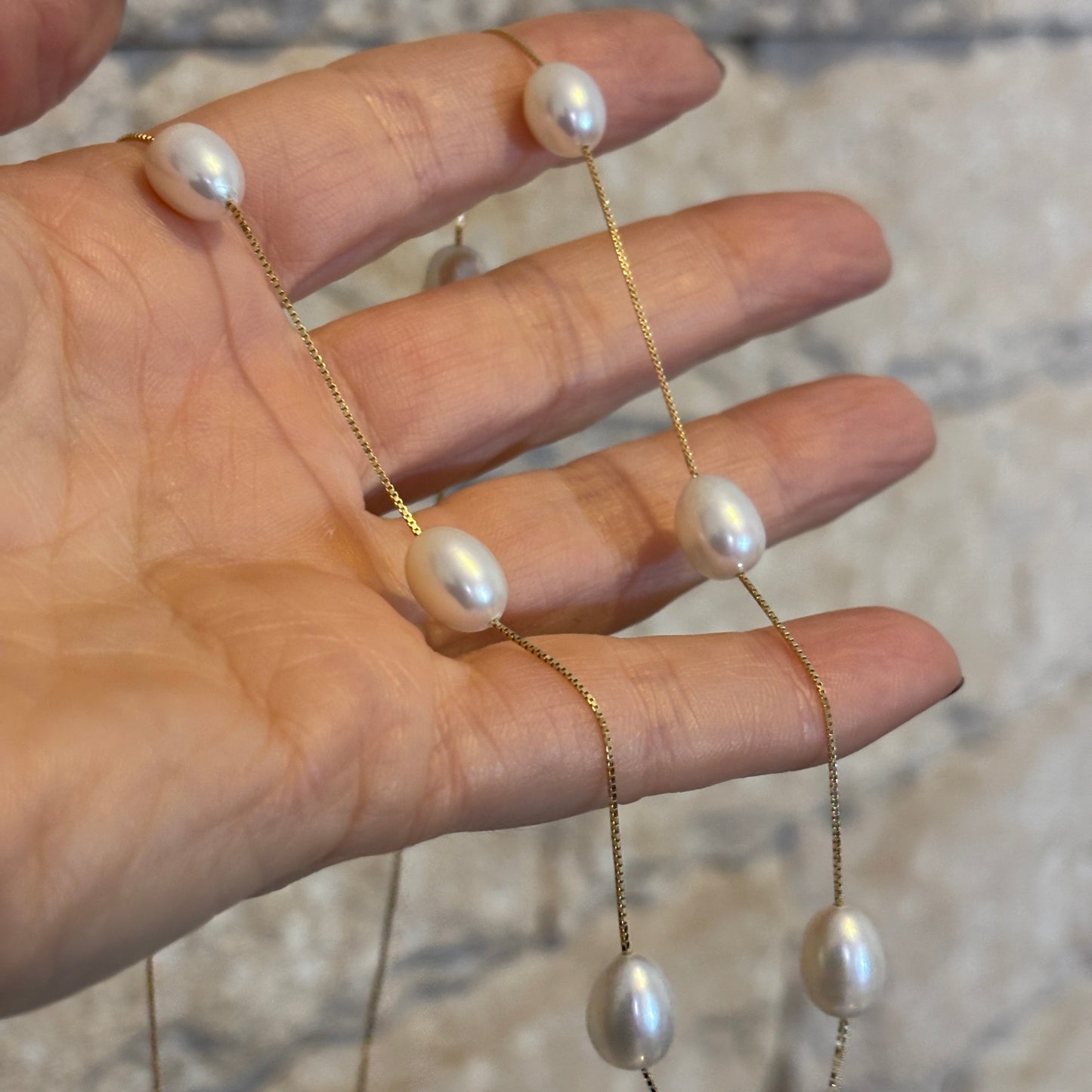 Colar Pérolas Ovais Grande Ouro 18k