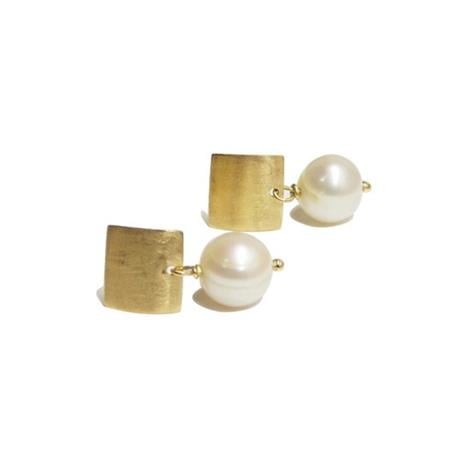 Brinco Quadrado e Pérola Ouro 18k