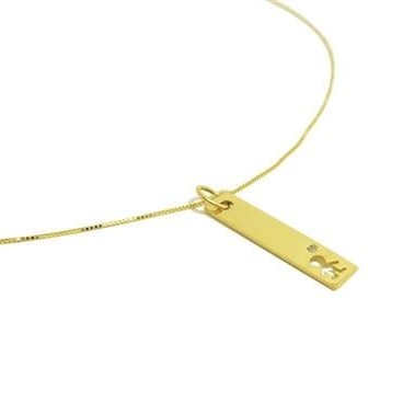 Colar Placa Retangular Menino Diamante Ouro 18k