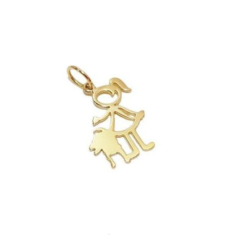 Pingente Menina e Pet Ouro 18k