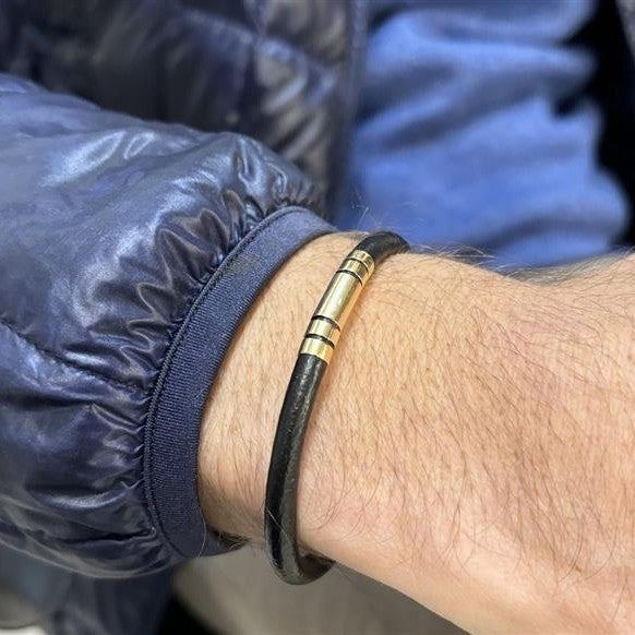Pulseira Couro Ouro 18k