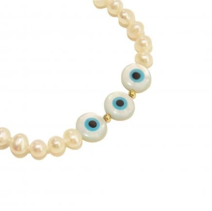 Pulseirinha de Pérolas Olho Grego Ouro 18k