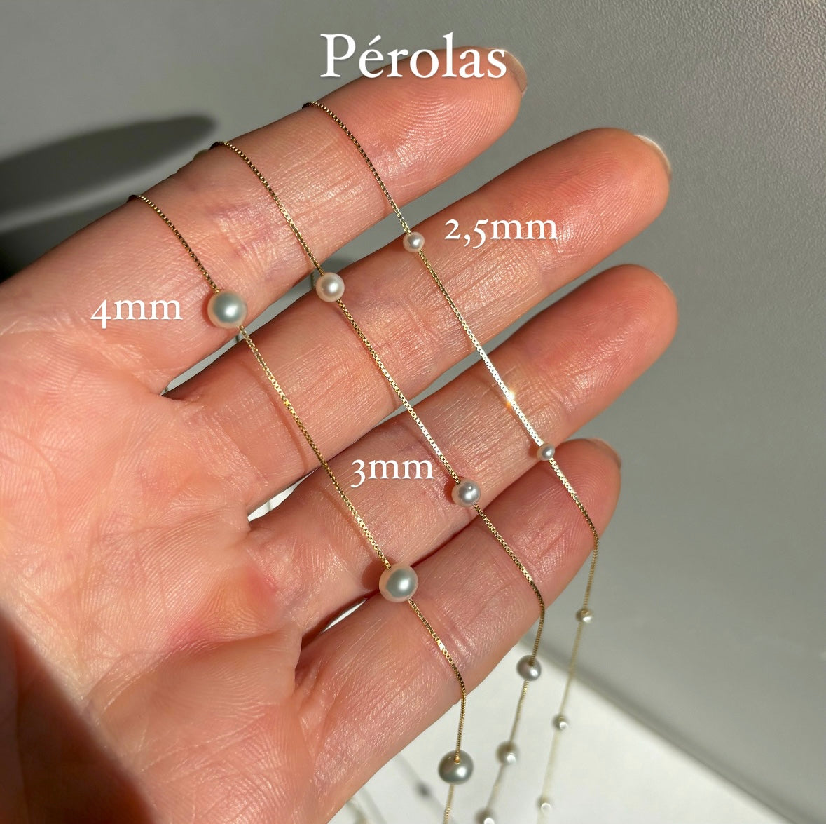 Colar Pérolas 3mm Espaçadas Ouro 18k
