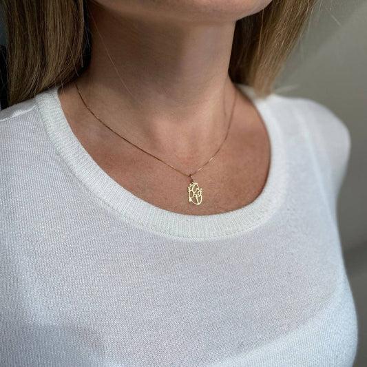 Pingente Coração Órgão Vazado Ouro 18k