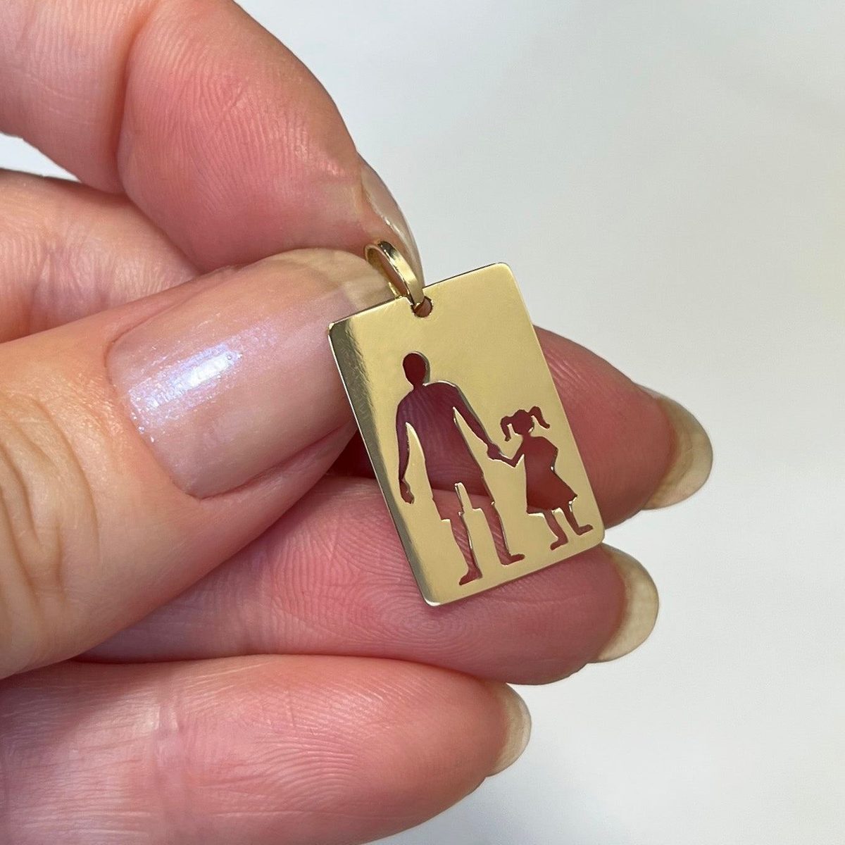 Pingente Placa Pai Filha Ouro 18k