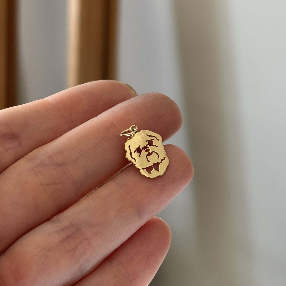 Pingente shih Tzu em ouro 18k na mão