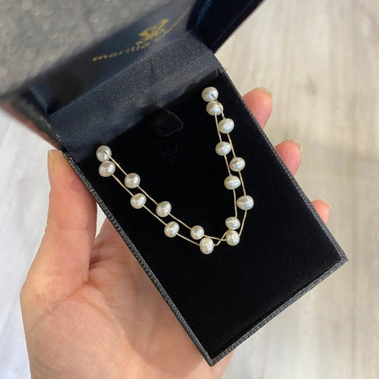 Pulseira Dupla Pérolas Ouro 18k