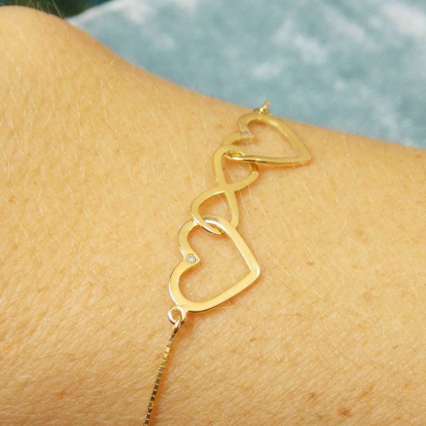 Pulseira de Ouro 18k Amor Infinito e Diamantes