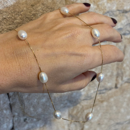 Colar Pérolas Ovais Grande Ouro 18k