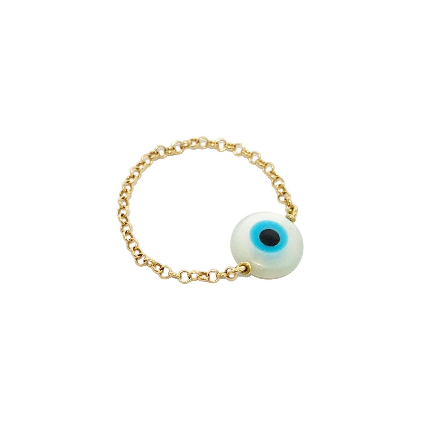 Anel de Corrente Olho Grego Ouro 18k em fundo branco