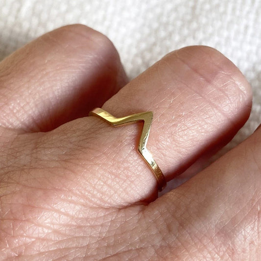 Anel de Ouro 18k V no dedo