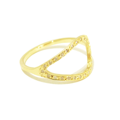 Anel de Ouro 18k Curva com Brilhantes em fundo branco