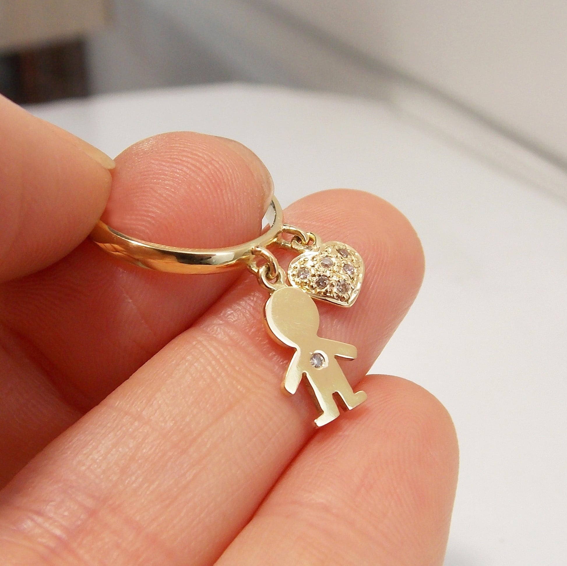 Anel Pingentes Filho Coração com Diamantes Ouro 18k