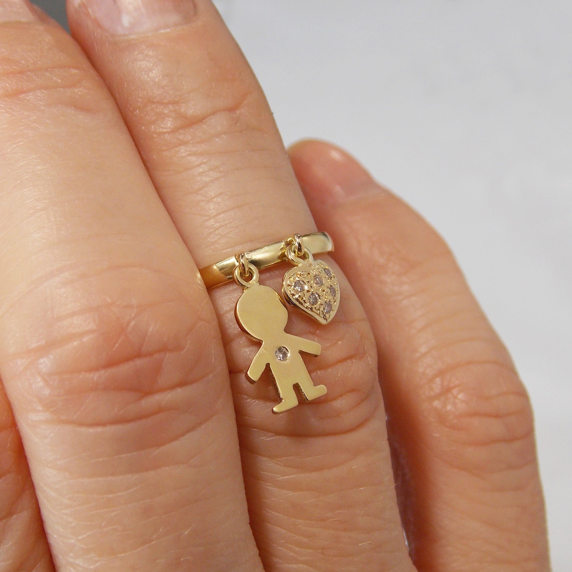 Anel Pingentes Filho Coração com Diamantes Ouro 18k