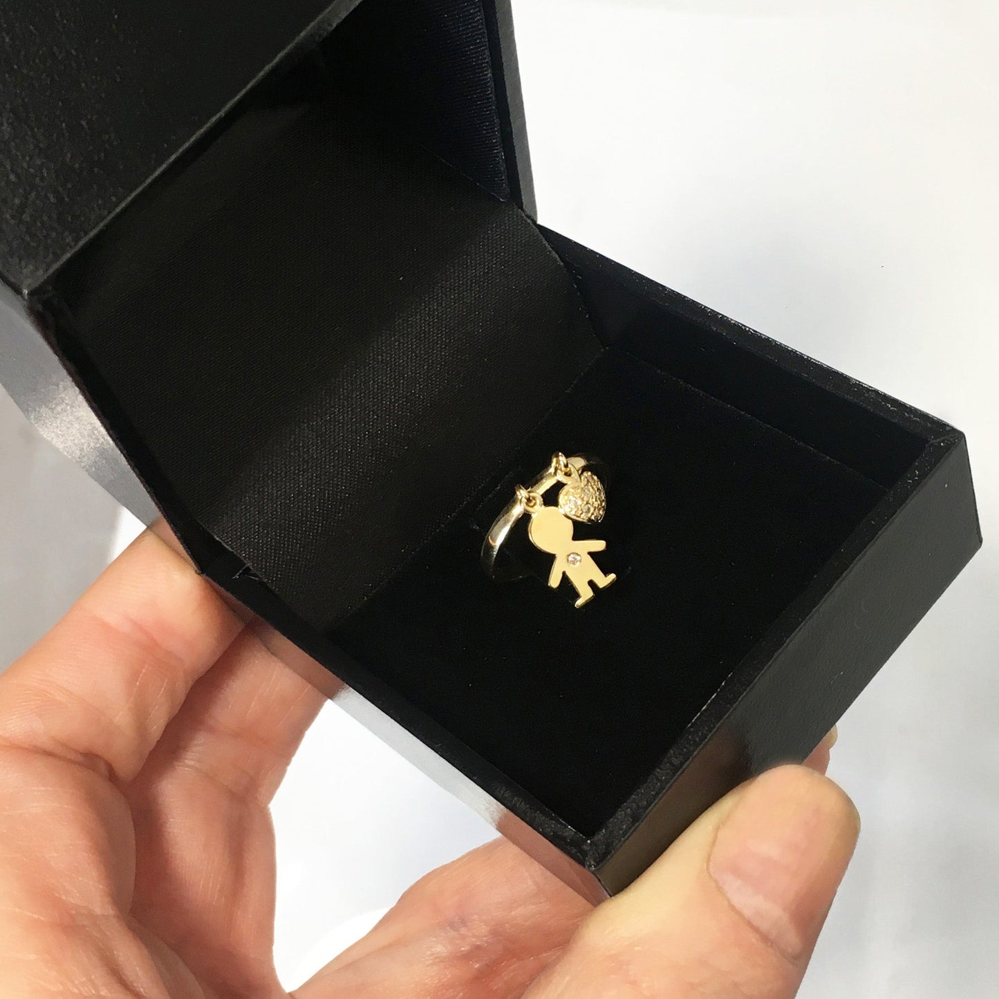 Anel Pingentes Filho Coração com Diamantes Ouro 18k