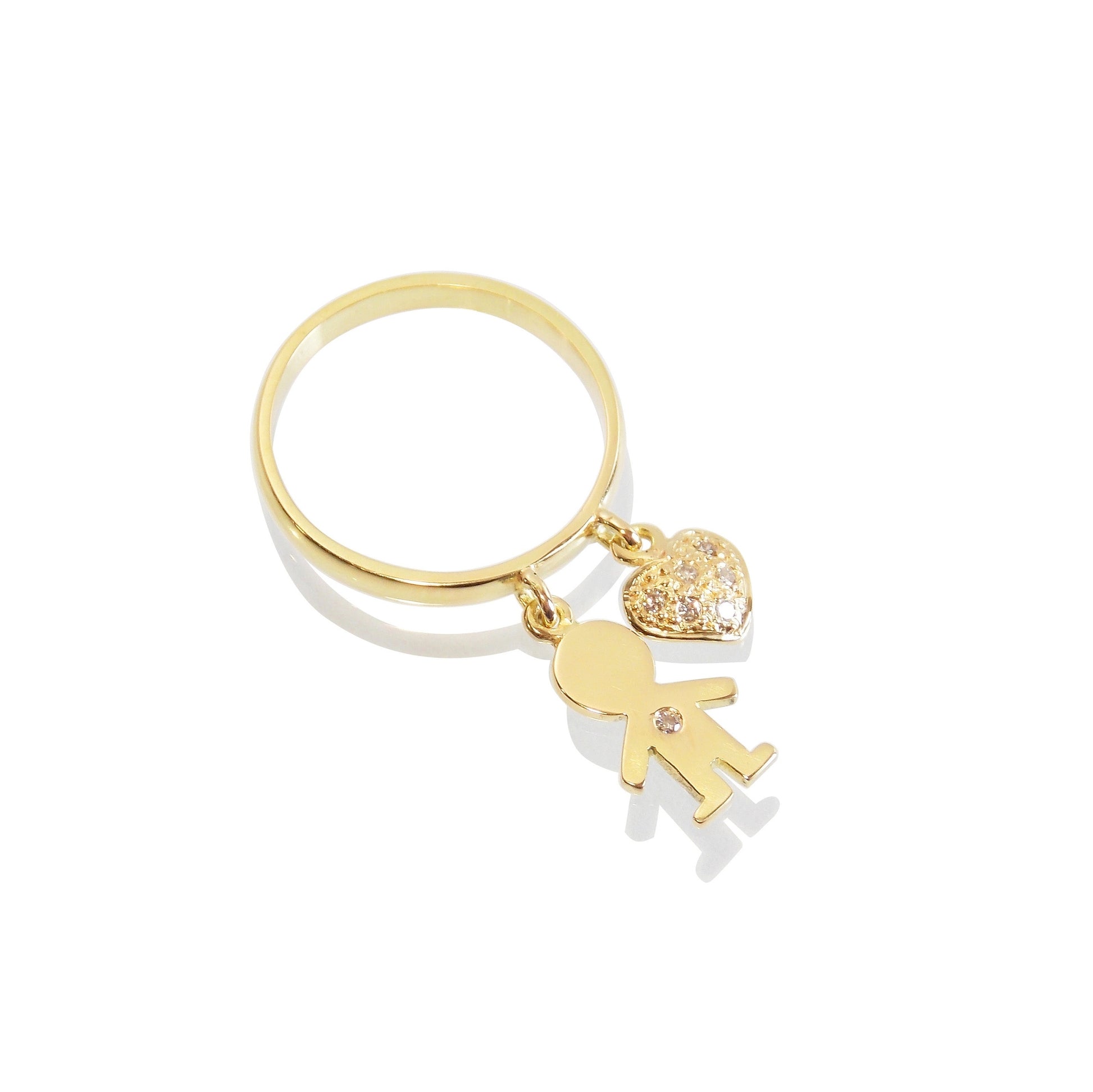 Anel Pingentes Filho Coração com Diamantes Ouro 18k
