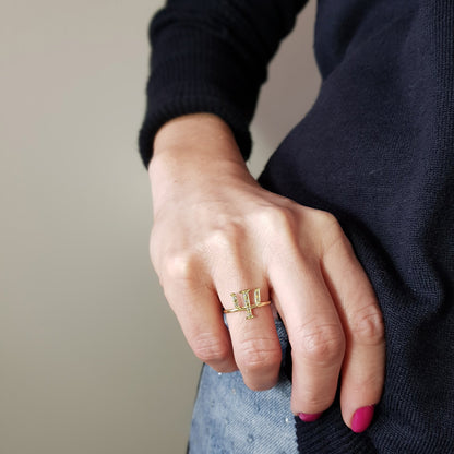 Anel de Formatura Psicologia Ouro 18k com Brilhantes no dedo