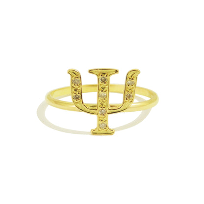 Anel de Formatura Psicologia Ouro 18k com Brilhantes em fundo branco