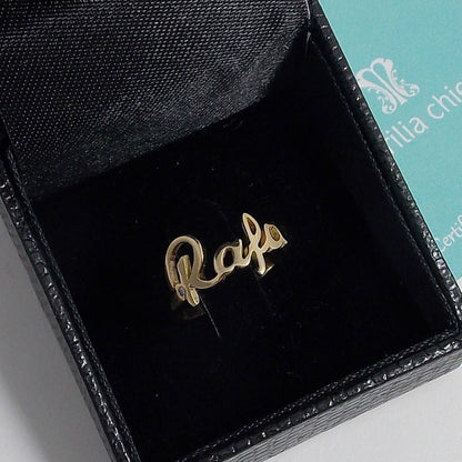 Anel com Nome Ouro 18k e Brilhante na embalagem