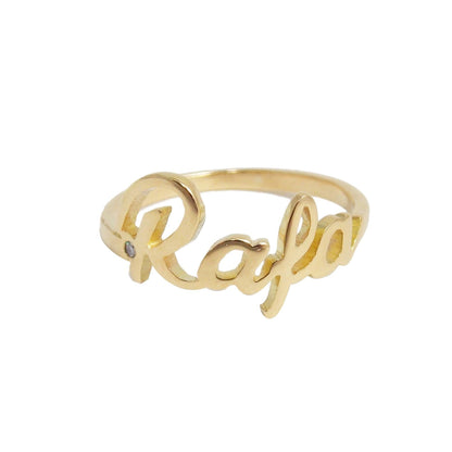 Anel com Nome Ouro 18k e Brilhante de frente