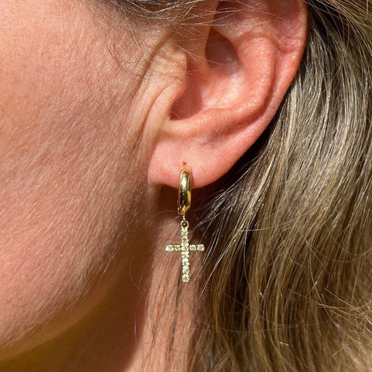 Brinco Argola e Cruz Diamantes Ouro 18k