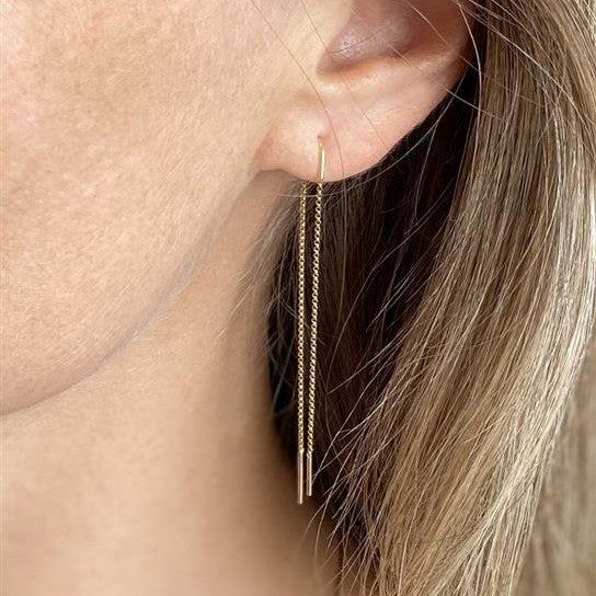 Brinco Corrente Gancho Pino Ouro 18k