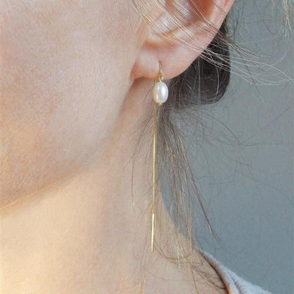 Brinco Corrente e Pérola Ouro 18k