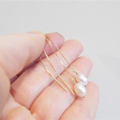 Brinco Corrente e Pérola Ouro 18k