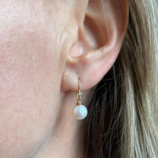 Brinco Gancho Brilhante Pérola Ouro 18k