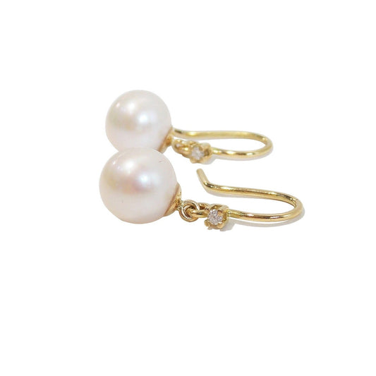 Brinco Gancho Brilhante Pérola Ouro 18k