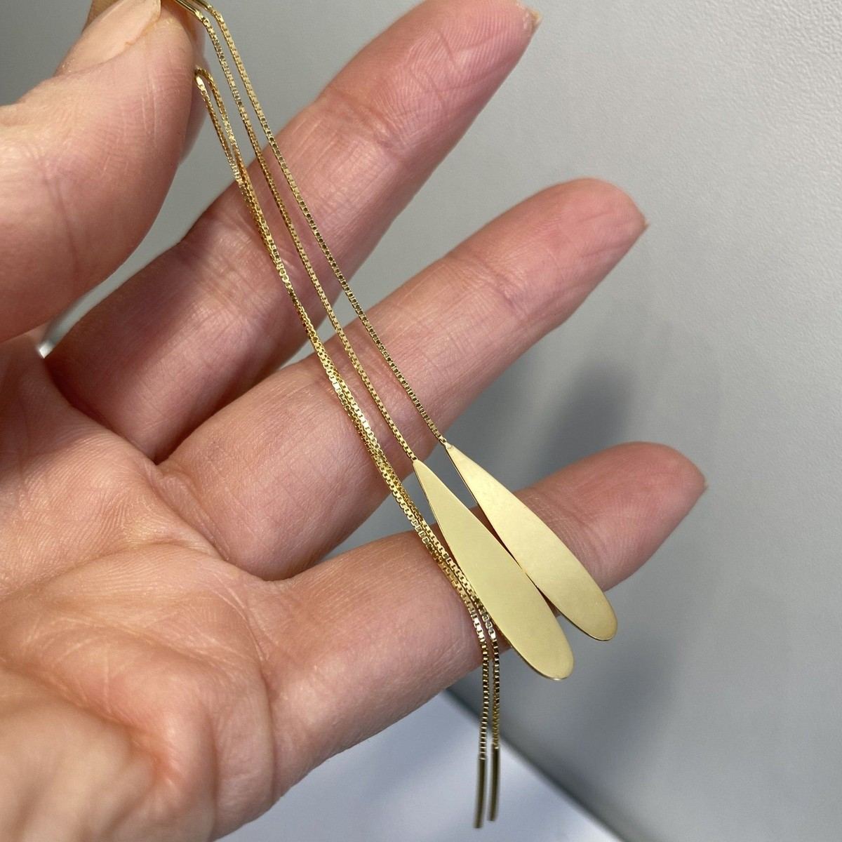 Brinco Gancho Corrente Gota Ouro 18k
