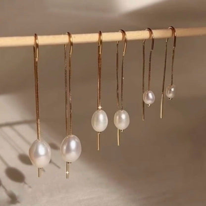 Brinco Gancho Correntes e Pérola Ouro 18k