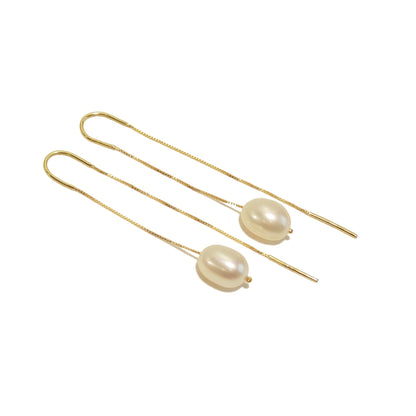 Brinco Gancho Correntes e Pérola Ouro 18k