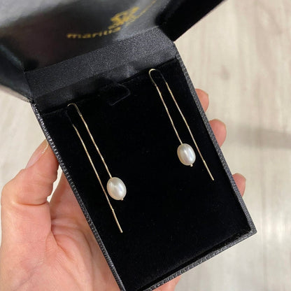 Brinco Gancho Correntes e Pérola Ouro 18k