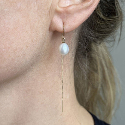 Brinco Gancho Pérola e Corrente Ouro 18k